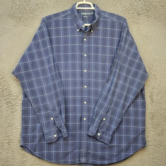 Ralph Lauren Shirt Mens 2XL Blue Plaid Blake Button Down Long Sleeve Polo Pony - Picture 8 of 9